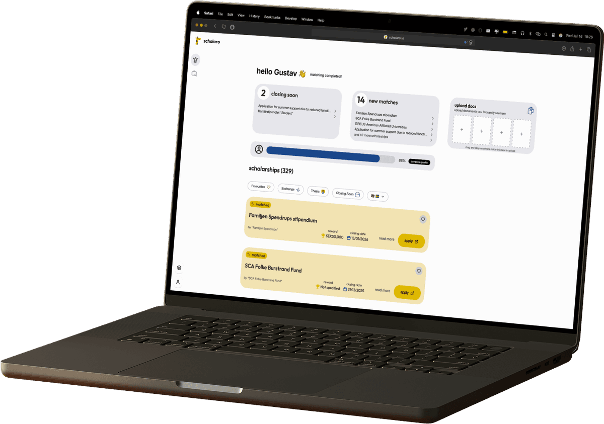 Scholaro platform mockup on laptop
